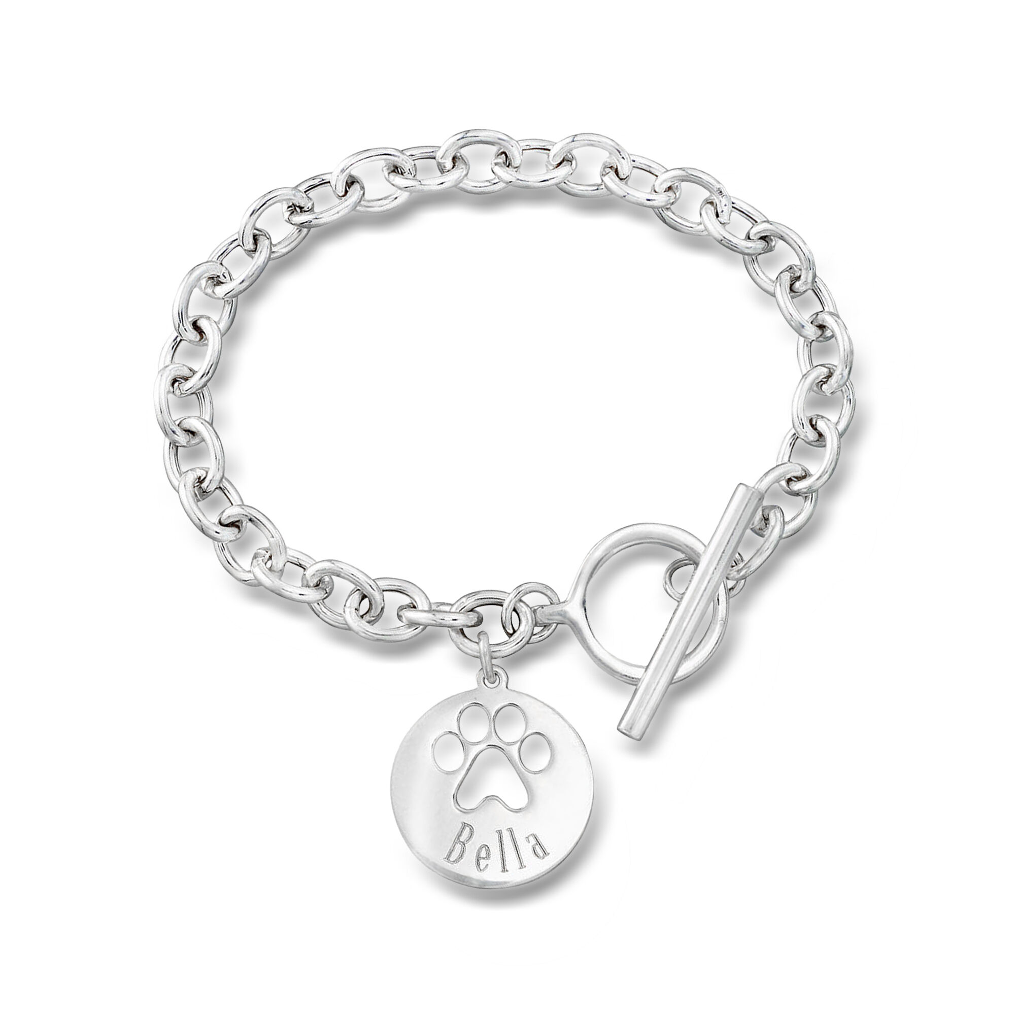 Sterling Silver Personalized Paw Print Cut-Out Charm Bracelet