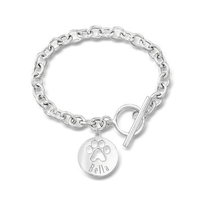 Sterling Silver Personalized Paw Print Cut-Out Charm Bracelet