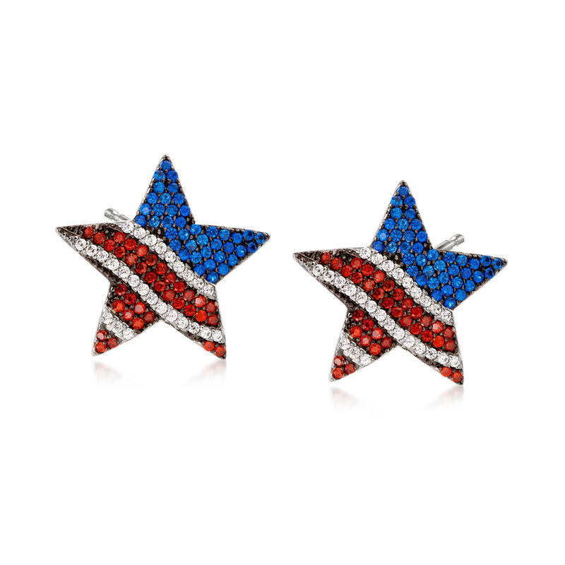 .70 ct. t.w. Simulated Multi-Gemstone and .20 ct. t.w. CZ Star Earrings in Sterling Silver image number 0