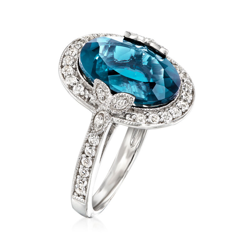 7.89 ct. t.w. London Blue and White Topaz Ring with Diamonds in Sterling Silver image number 2