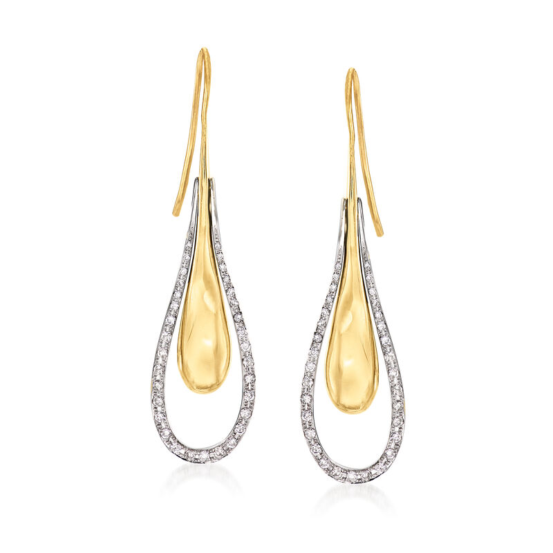 C. 2000 Vintage .65 ct. t.w. Diamond Open-Space Teardrop Earrings in 18kt Two-Tone Gold image number 0