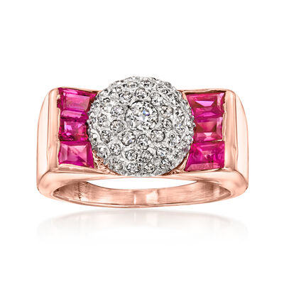C. 1950 Vintage .70 ct. t.w. Diamond Cluster Ring with .90 ct. t.w. Synthetic Rubies in Platinum and 14kt Rose Gold