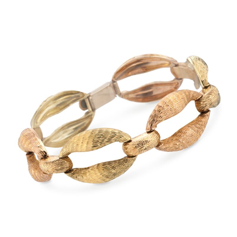 C. 1960 Vintage 18kt Yellow and Rose Gold Oval Link Bracelet. 7.75&quot; image number 0