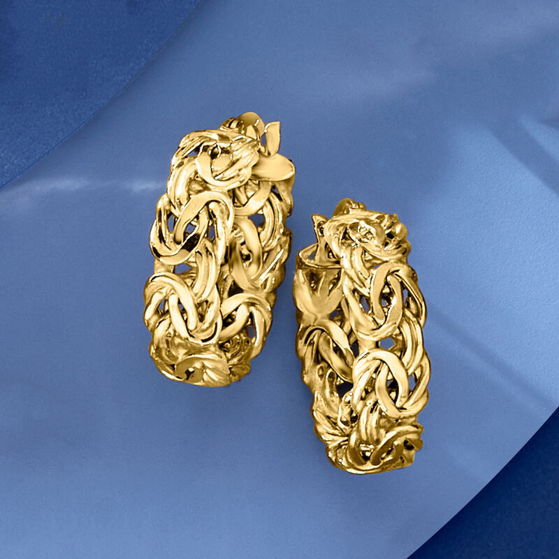 18kt Yellow Gold Byzantine Hoop Earrings. 3/4&quot; image number 2