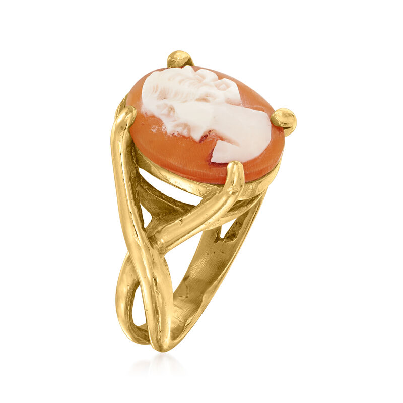 C. 1970 Vintage Pink Shell Cameo Ring in 14kt Yellow Gold. Size 7.5 image number 2