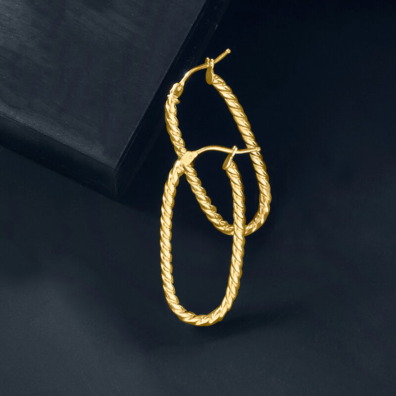 Italian 14kt Yellow Gold Twisted Oval Hoop Earrings. 1 1/4&quot; image number 2