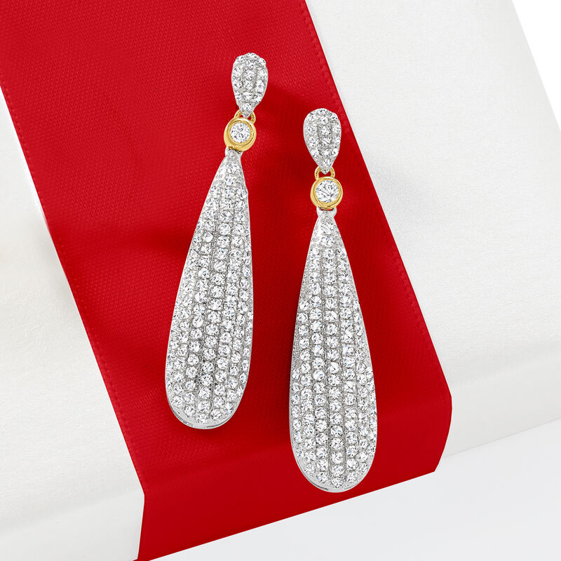 3.00 ct. t.w. Diamond Drop Earrings in Sterling Silver with 14kt Yellow Gold image number 3