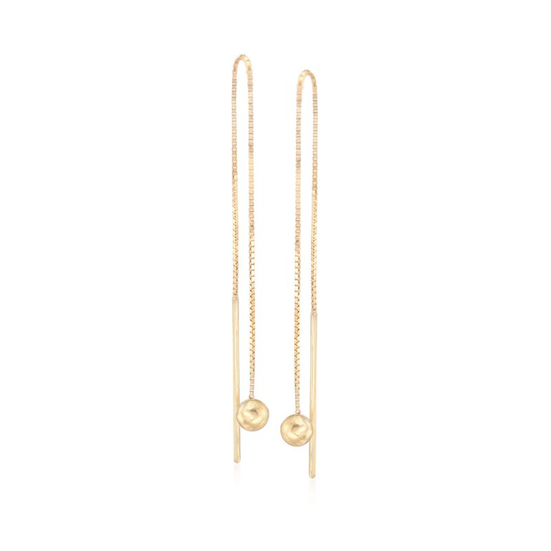14kt Yellow Gold 4mm Ball Drop Threader Earrings  image number 0