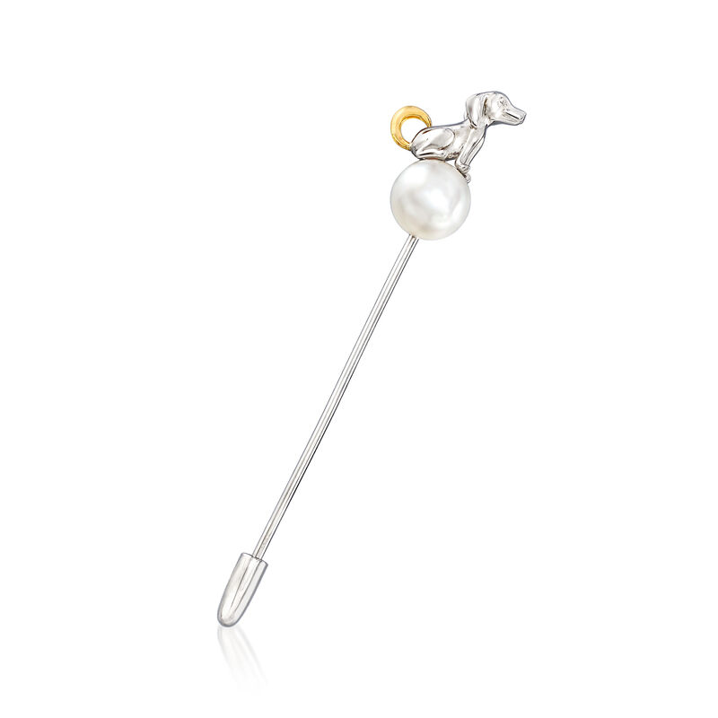 9.5-10mm Cultured Pearl Dog Stick Pin in Sterling Silver with 14kt Yellow Gold image number 0