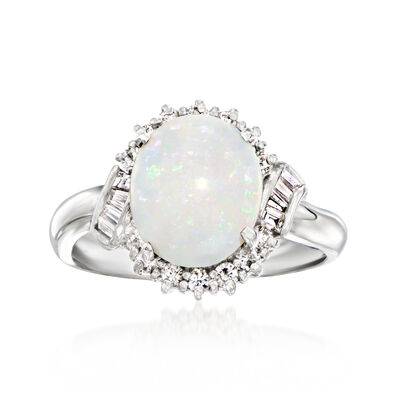 C. 1990 Vintage Opal Ring with .50 ct. t.w. Diamonds in Platinum