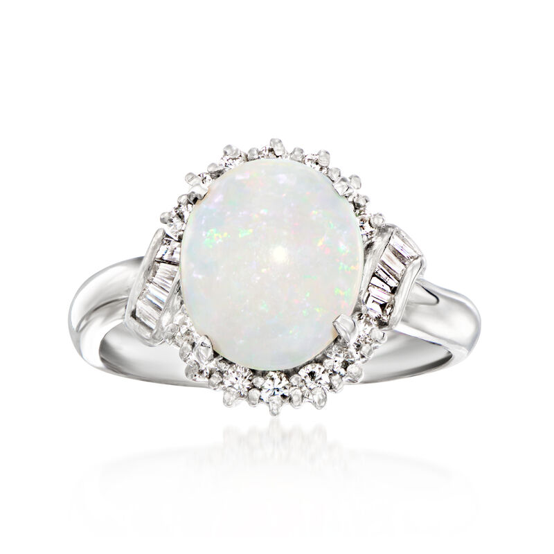 C. 1990 Vintage Opal Ring with .50 ct. t.w. Diamonds in Platinum. Size 7 image number 0