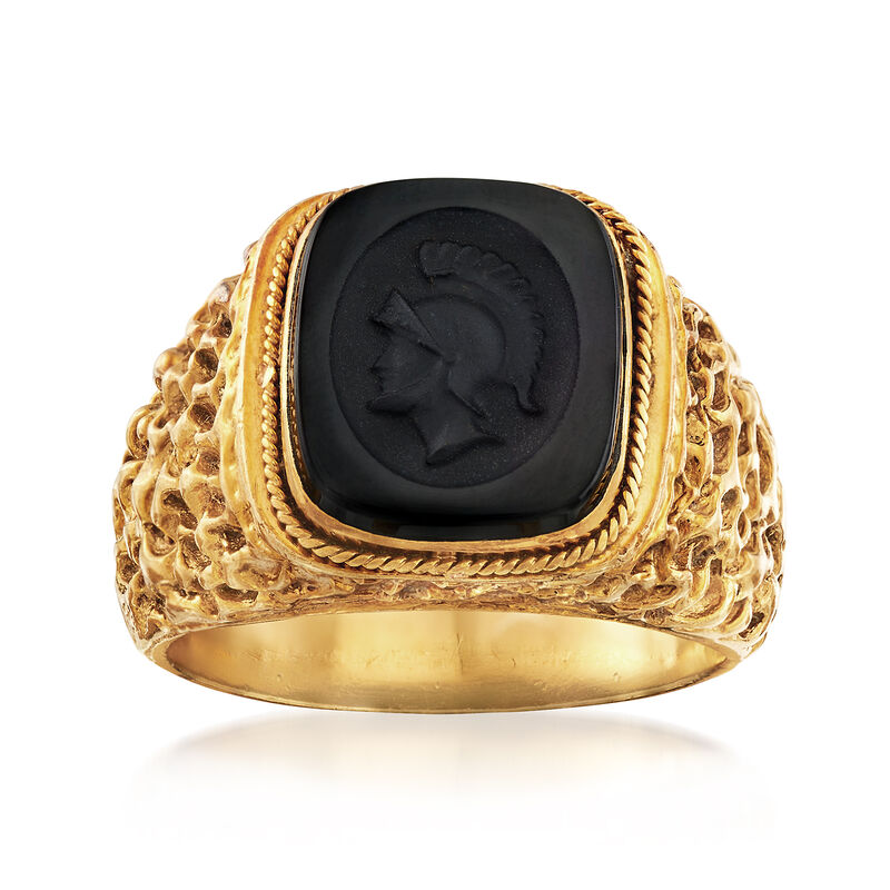C. 1970 Vintage Men's Black Onyx Intaglio Ring in 18kt Yellow Gold image number 0