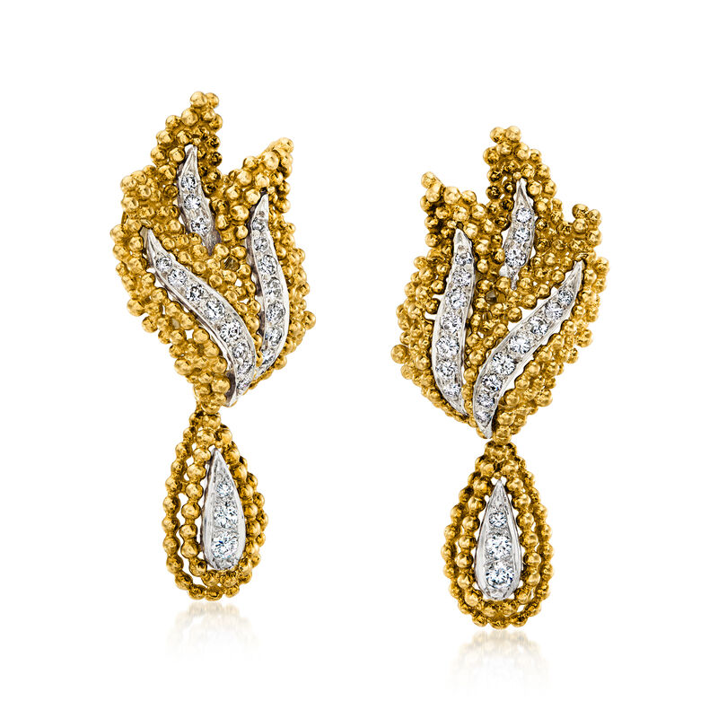 C. 1980 Vintage 1.20 ct. t.w. Diamond Curvy Drop Earrings in 18kt Yellow Gold and Platinum  image number 0
