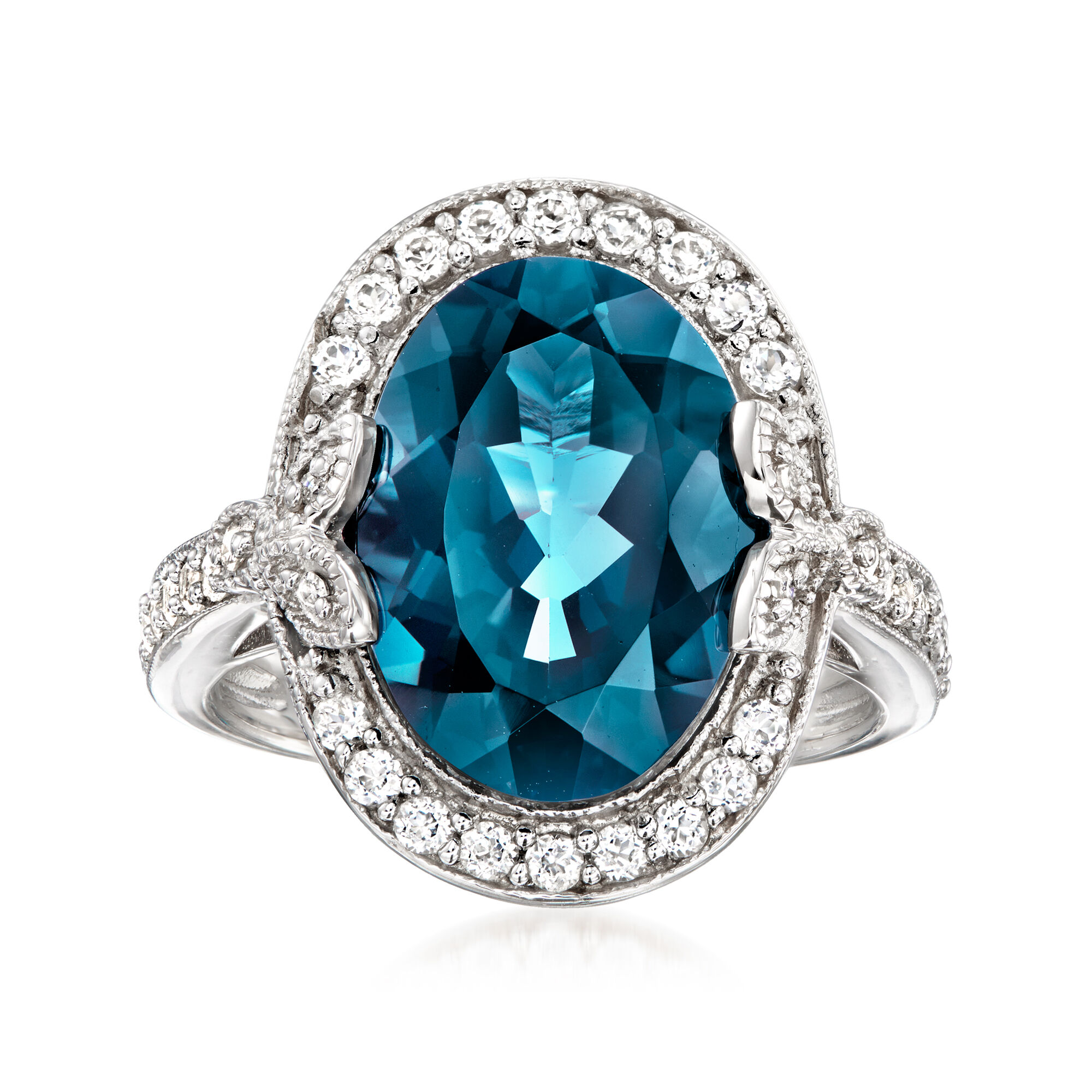 7.89 ct. t.w. London Blue and White Topaz Ring with Diamonds in