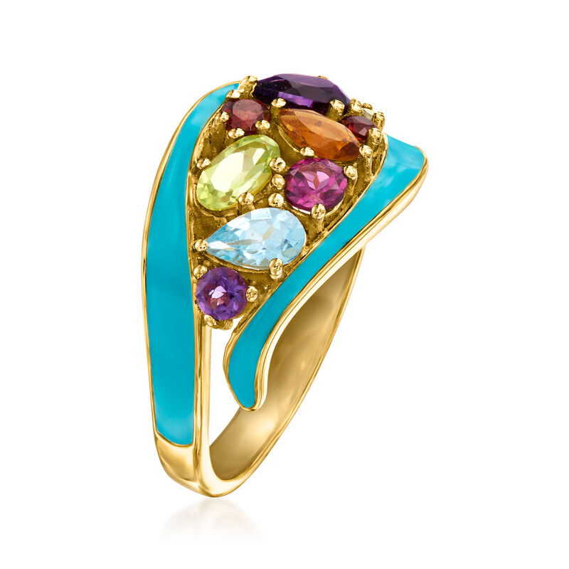 .98 ct. t.w. Multi-Gemstone Ring with Blue Enamel in 18kt Gold Over Sterling image number 2