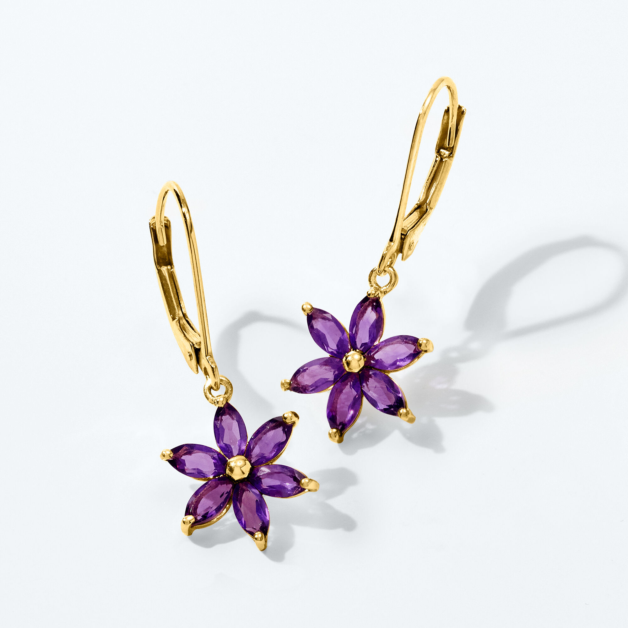1.60 ct. t.w. Amethyst Flower Drop Earrings in 18kt Gold