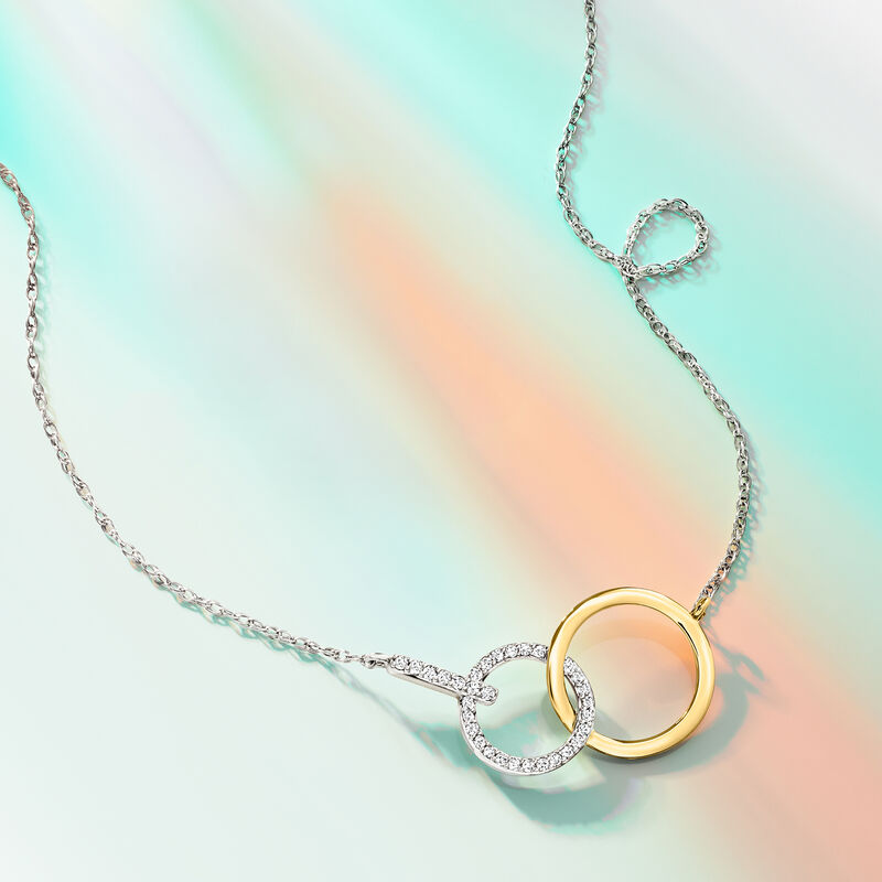 .20 ct. t.w. Diamond Interlocking-Circle Necklace in Sterling Silver with 14kt Gold image number 2