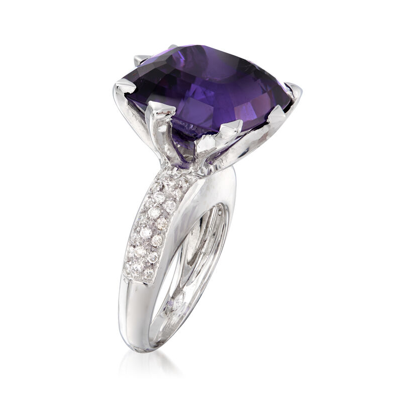 C. 1980 Vintage 14.00 Carat Amethyst and .50 ct. t.w. Diamond Ring in 18kt White Gold image number 2