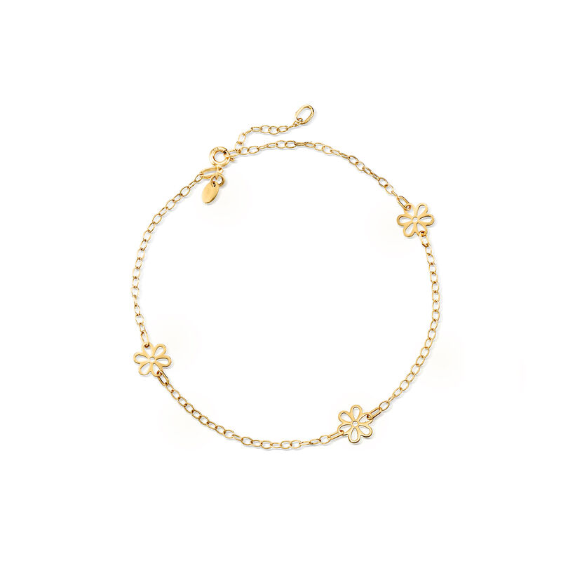 Italian 14kt Yellow Gold Floral Station Anklet. 9&quot; image number 0