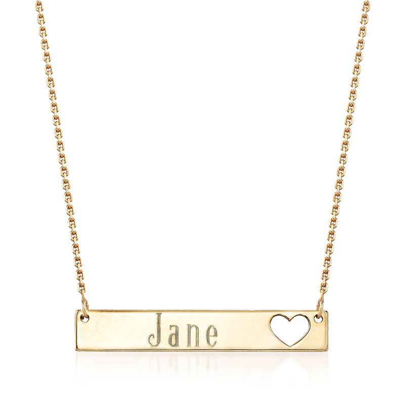14kt Yellow Gold Name ID Bar Necklace with Cut-Out Heart image number 0