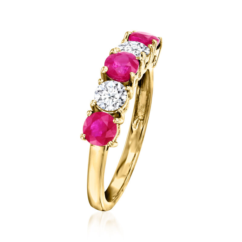 .90 ct. t.w. Ruby and .50 ct. t.w. Lab-Grown Diamond Ring in 14kt Yellow Gold image number 2