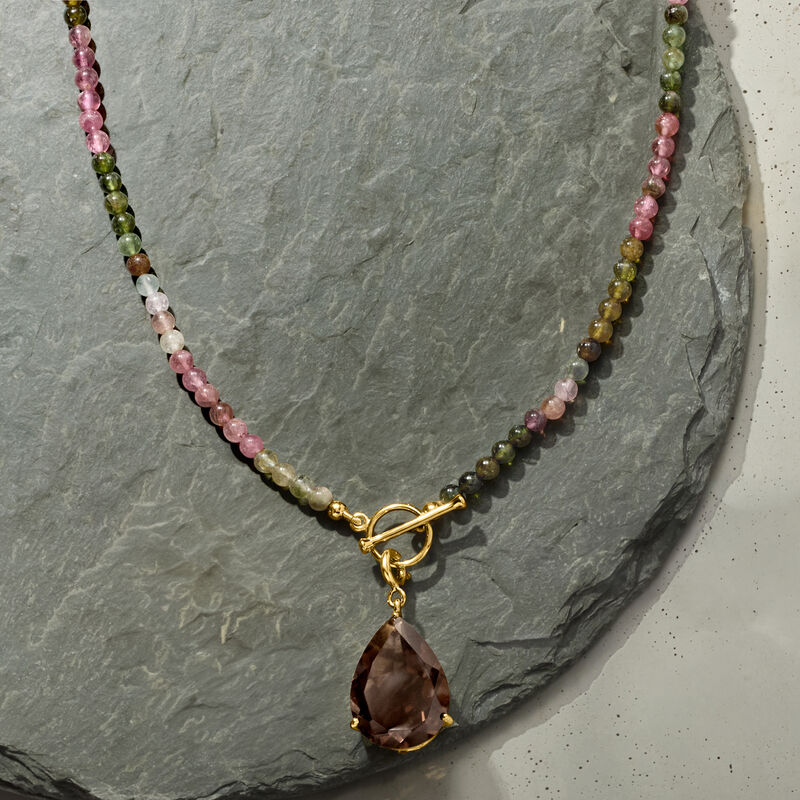 3.5-4mm Multicolored Tourmaline Bead Charm-Compatible Toggle Necklace in 18kt Gold Over Sterling image number 5