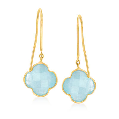 Italian 3.60 ct. t.w. Aquamarine Clover Drop Earrings in 14kt Yellow Gold