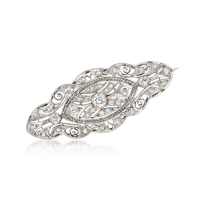 C. 1950 Vintage 1.55 ct. t.w. Diamond Filigree Pin in Platinum image number 0