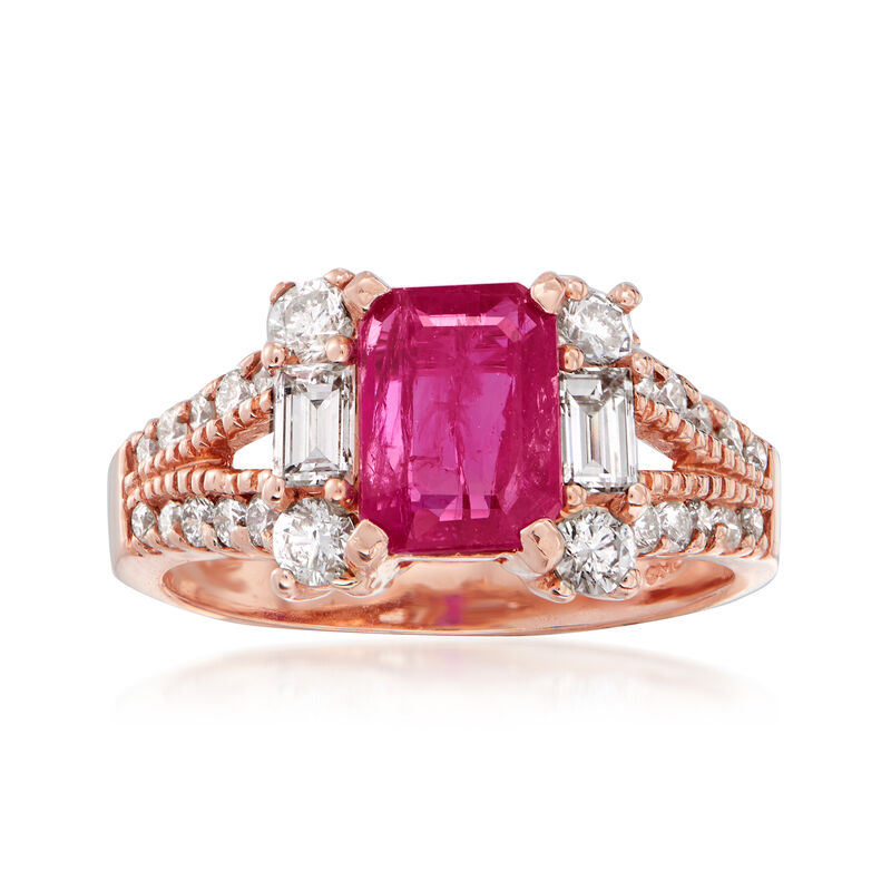 1.75 Carat Ruby and .63 ct. t.w. Diamond Ring in 14kt Rose Gold image number 0