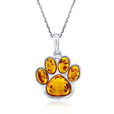 Amber Paw Print Pendant Necklace in Sterling Silver