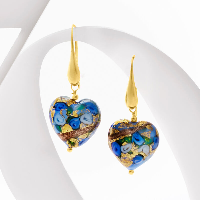 Italian Multicolored Murano Glass Heart Bead Drop Earrings with 18kt Gold Over Sterling image number 2