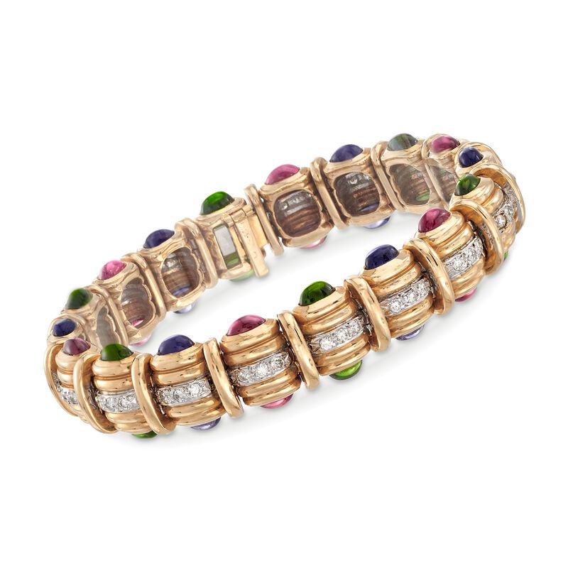 C. 1990 Vintage 8.40 ct. t.w. Multi-Stone and 1.25 ct. t.w. Diamond Bracelet in 14kt Yellow Gold. 6.75&quot; image number 0