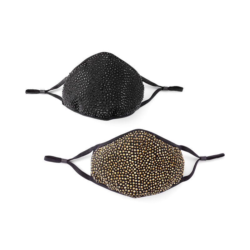 Natalie Mills "Destiny" Set of 2 Black and Gold Austrian Crystal Face Masks with Extra Filters image number 3