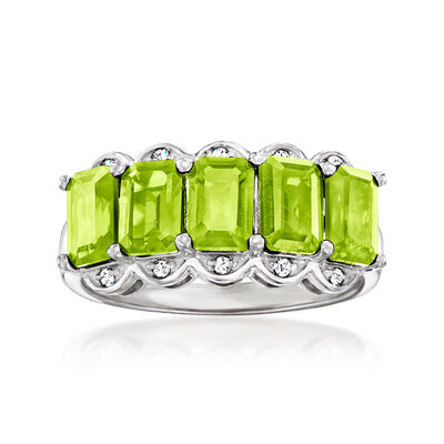 3.00 ct. t.w. Peridot Five-Stone Ring with Diamonds in Sterling Silver
