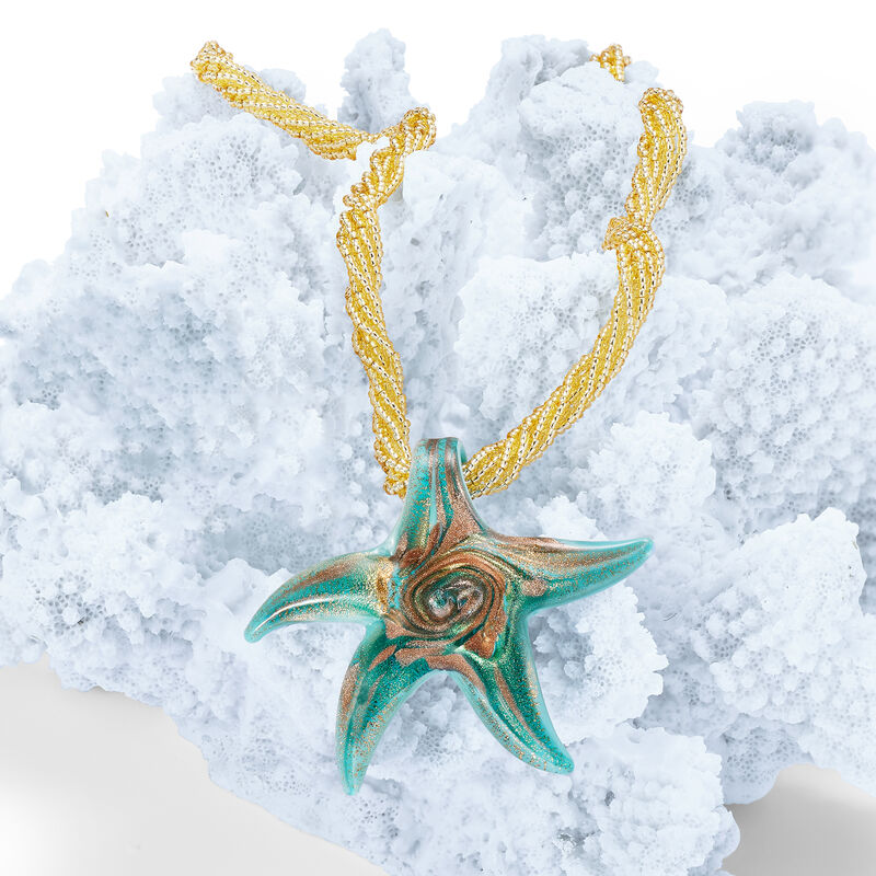 Italian Turquoise Murano Glass Starfish Necklace with 18kt Gold Over Sterling image number 4