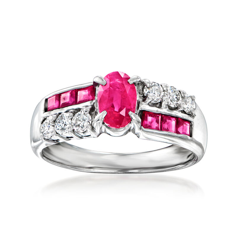 C. 1990 Vintage 1.25 ct. t.w. Ruby Ring with .27 ct. t.w. Diamonds in Platinum. Size 5 image number 0