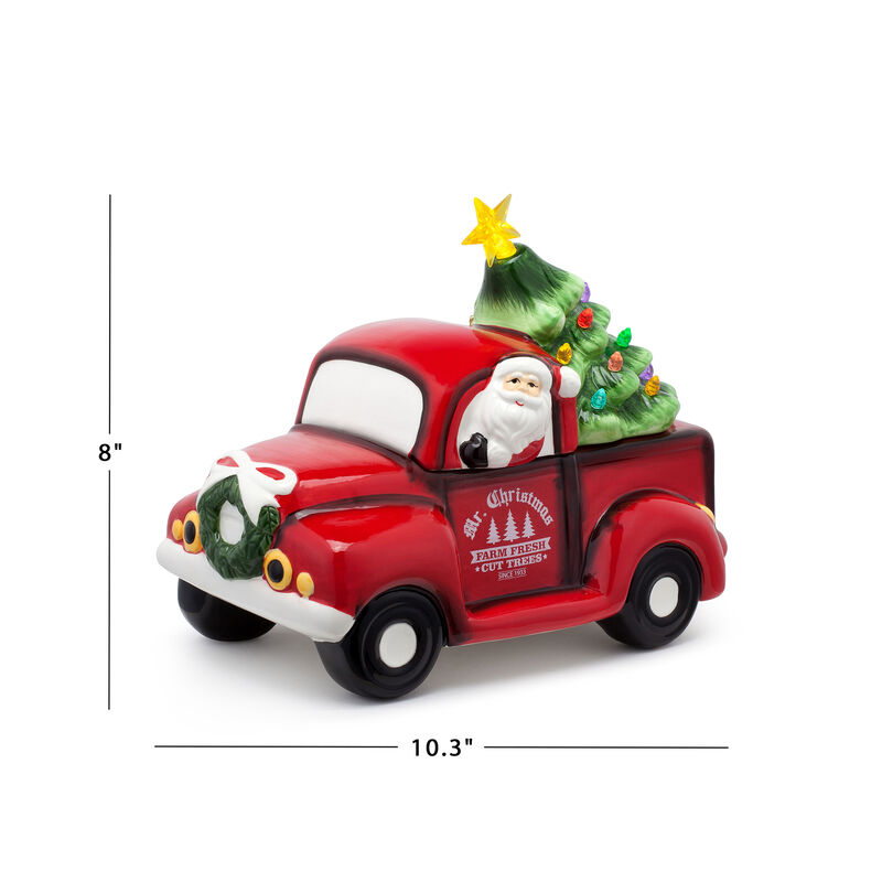 Mr. Christmas "Nostalgic" Red Ceramic Vintage Truck with Tree Cookie Jar image number 4