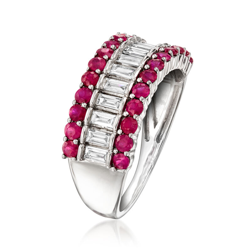 .90 ct. t.w. Ruby and .38 ct. t.w. Lab-Grown Diamond Ring in Sterling Silver image number 2