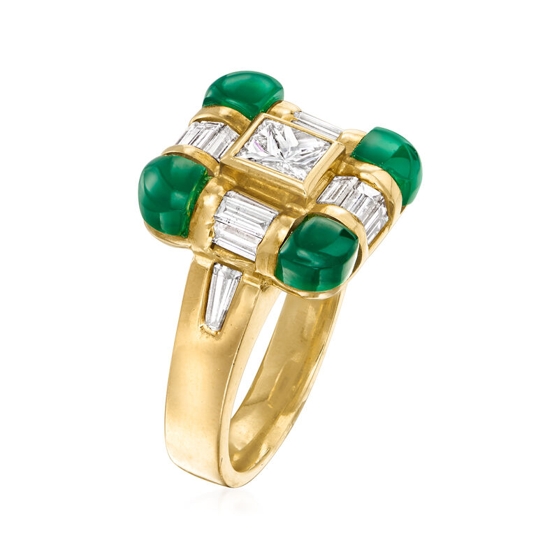 C. 1980 Vintage Green Chrysoprase and 1.69 ct. t.w. Diamond Ring in 18kt Yellow Gold. Size 5.25 image number 2