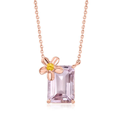 7.25 Carat Amethyst Flower Necklace with .10 Carat Yellow Tourmaline in 18kt Rose Gold Over Sterling