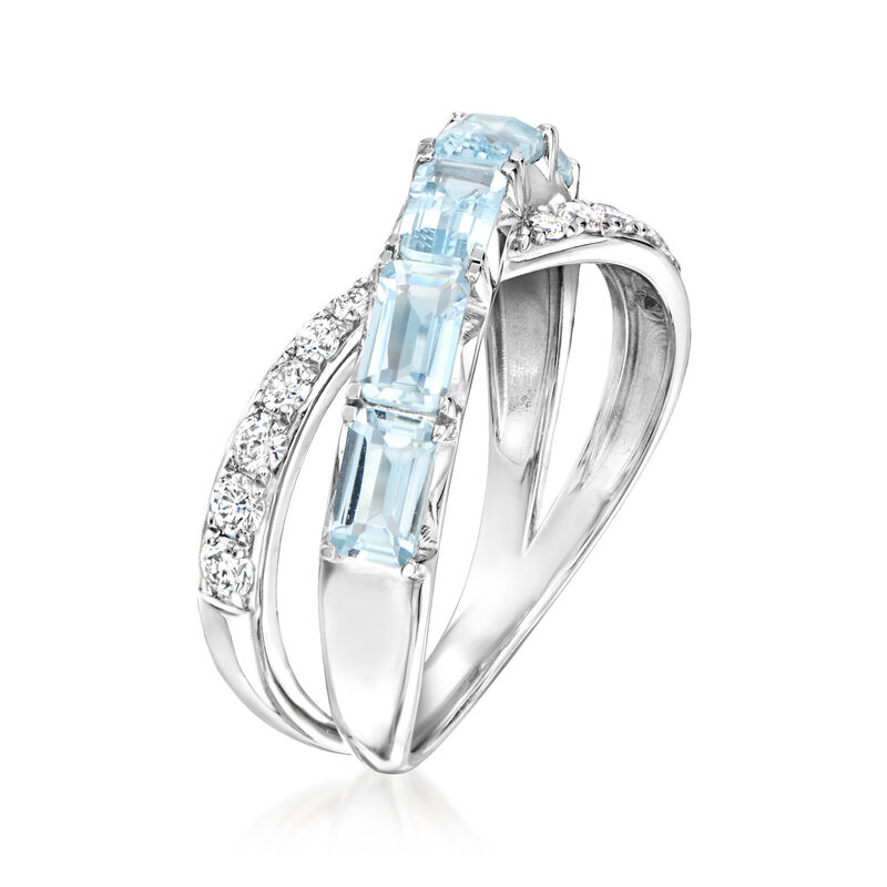 1.00 ct. t.w. Aquamarine and .32 ct. t.w. Lab-Grown Diamond Crisscross Ring in Sterling Silver image number 2