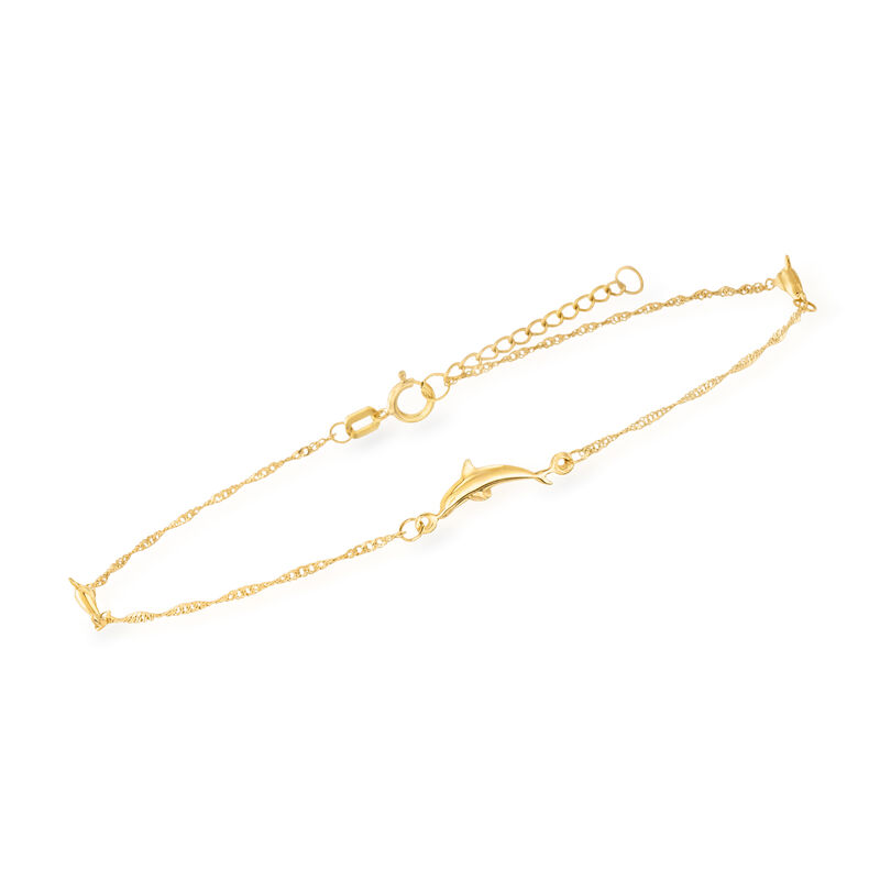 14kt Yellow Gold Dolphin Anklet. 9&quot; image number 2