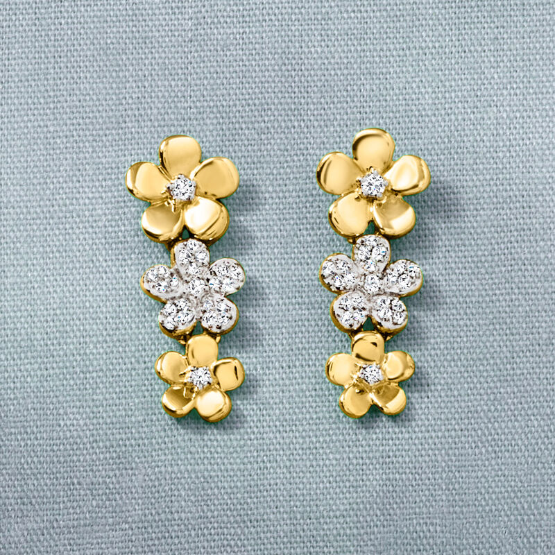 .25 ct. t.w. Diamond Flower Drop Earrings in 18kt Gold Over Sterling image number 2
