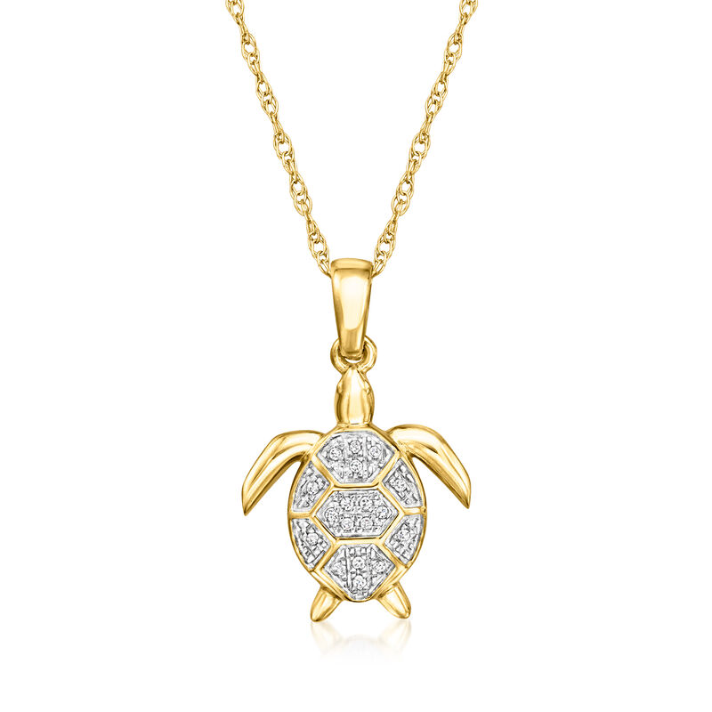 Diamond Turtle Pendant Necklace in 14kt Yellow Gold. 18&quot; image number 1