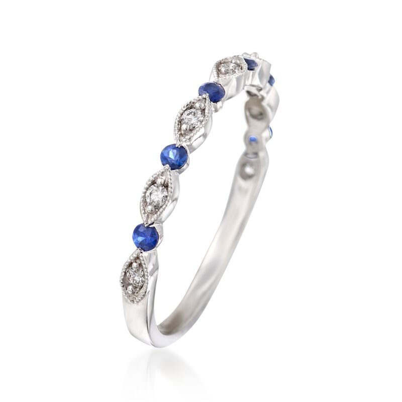 Henri Daussi .20 ct. t.w. Diamond and Sapphire Wedding Ring in 14kt White Gold image number 2