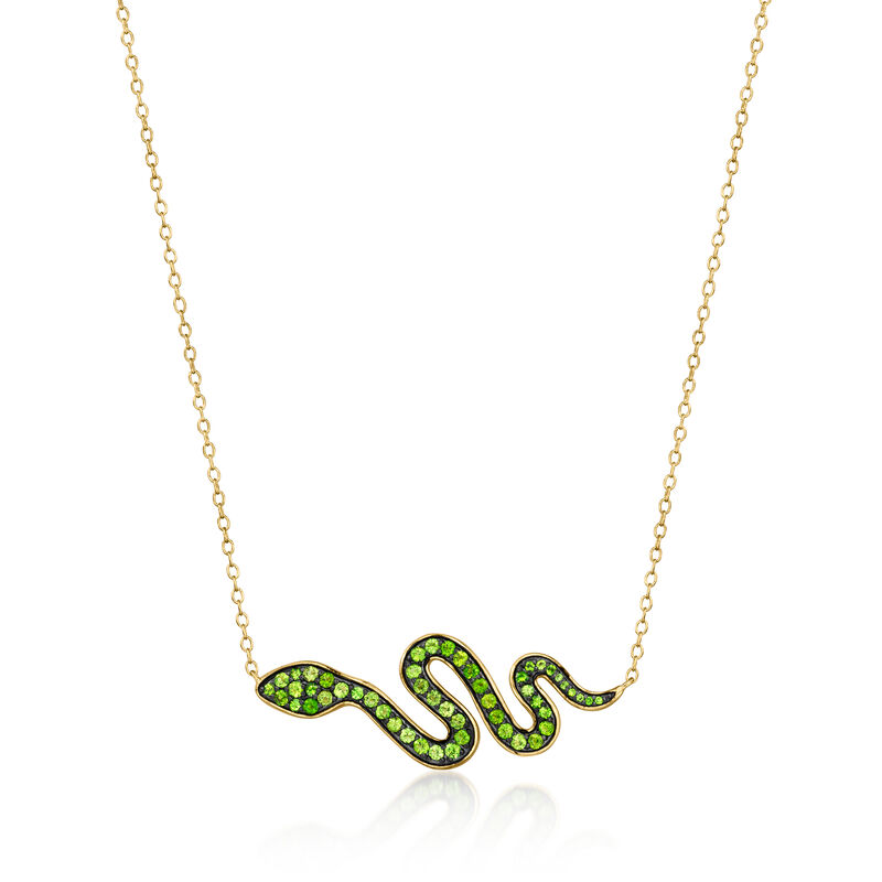 .40 ct. t.w. Chrome Diopside Snake Necklace in 18kt Gold Over Sterling. 18&quot; image number 1