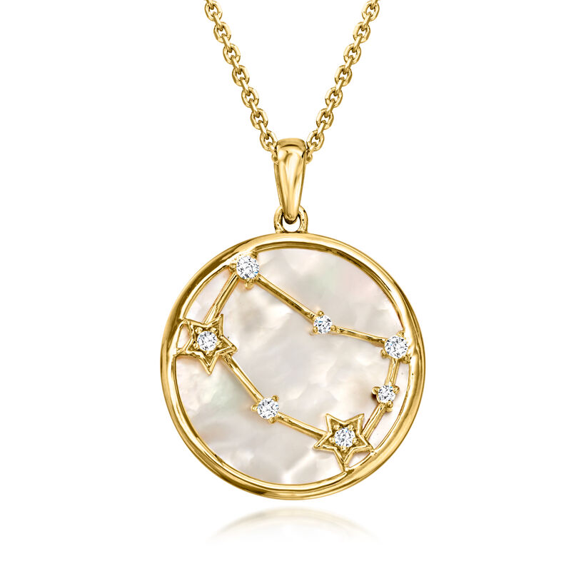 Gemini - Mother-of-Pearl Zodiac Constellation Pendant Necklace with White Topaz in 18kt Gold Over Sterling. 18&quot; image number 0