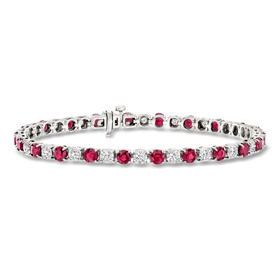 5.75 ct. t.w. Ruby and 1.00 ct. t.w. Diamond Tennis Bracelet in Sterling Silver