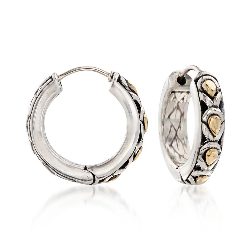 Phillip Gavriel &quot;Dragonfly&quot; Sterling Silver and 18kt Yellow Gold Huggie Hoop Earrings. 5/8&quot; image number 0