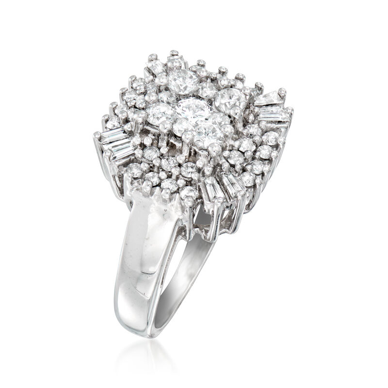 C. 1980 Vintage 1.30 ct. t.w. Diamond Cluster Ring in 14kt White Gold. Size 6 image number 2